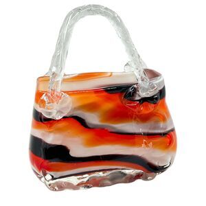 Halloween Murano Style Hand Blown Studio Art Glass‎ Purse Vase Handbag Planter